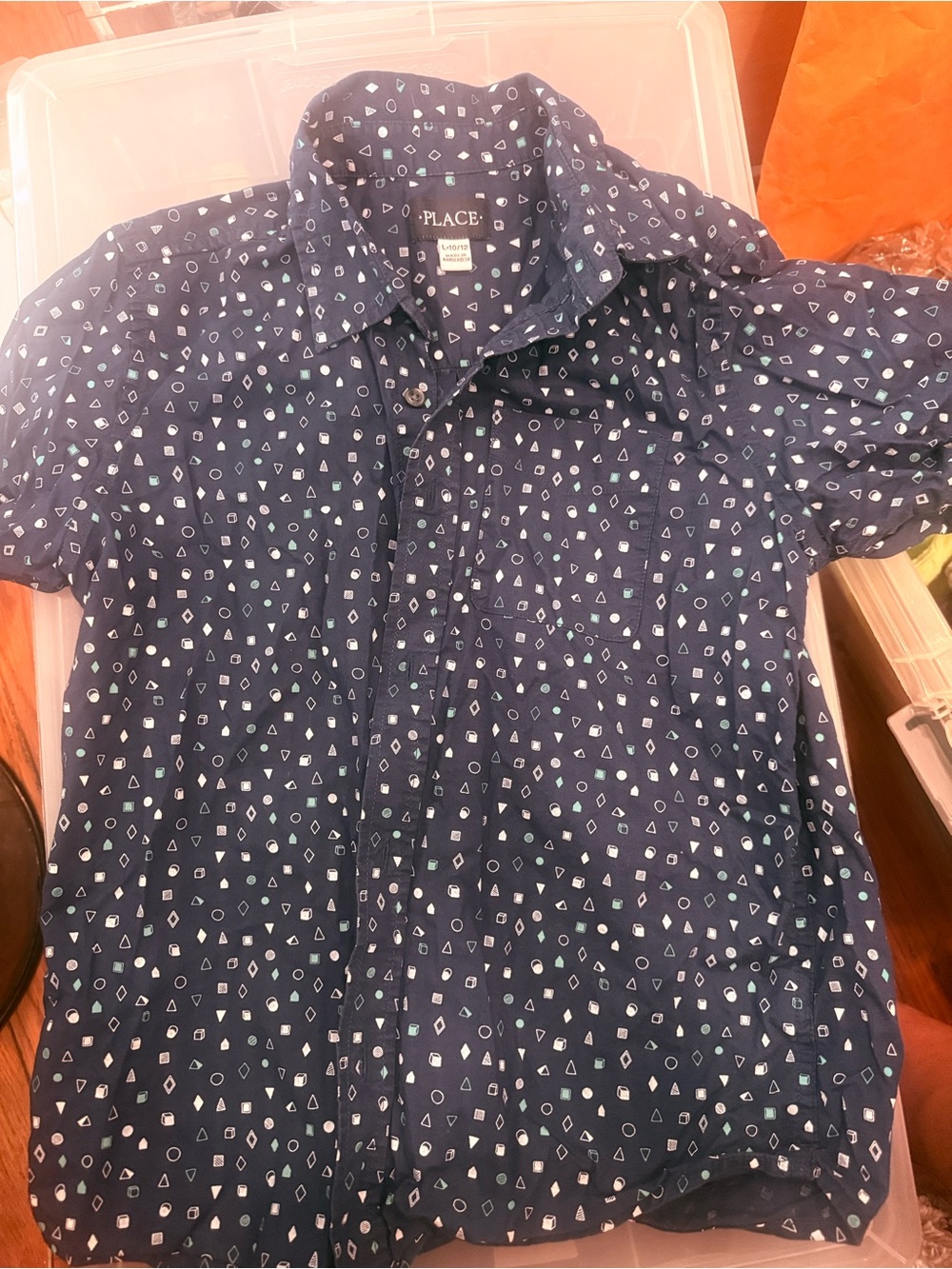 The Children's Place Navy Short-Sleeve Button-Up Shirt - Geometric Print( L)